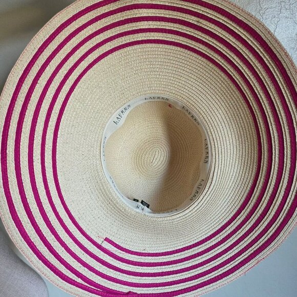 Lauren Ralph Lauren Wide Brim Sun Hat Cream/Pink Women\'s M Floppy Beach Vacation main image 4